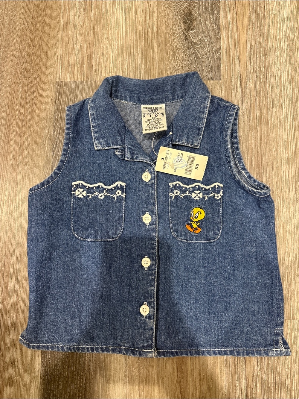 VTG Warner Bros Tweety Bird Denim Vest Top